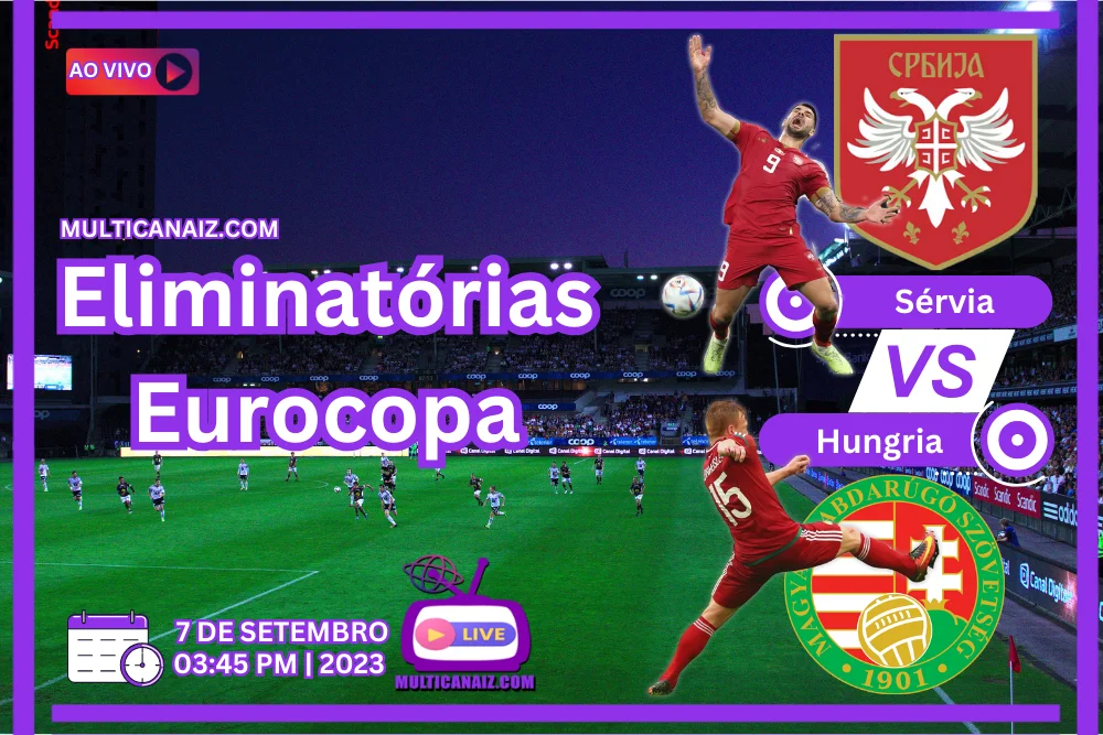 Banner do jogo de futebol Sérvia x HUNGRIA para as Eliminatórias da Eurocopa em multicanais